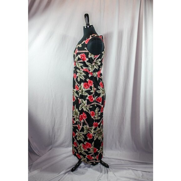 Hilo Hattie Maxi Dress Tropical Floral Palm Trees Print Black Pink Size … - Picture 2 of 4